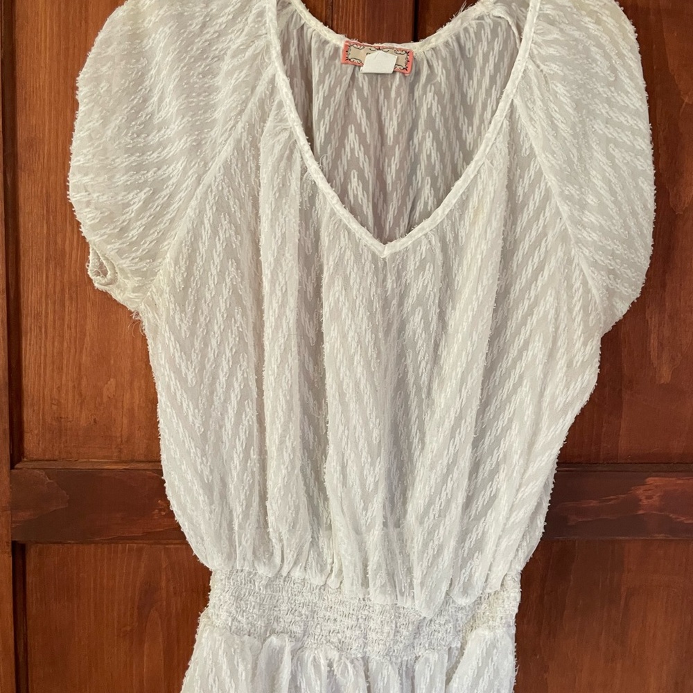 White Textured V-Neck Blouse
